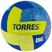 Мяч волейбольный TORRES Dig арт.V22345 р.5 синт.кожа ТПE, клееный салатово-синий