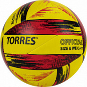 Мяч волейбольный TORRES Resist арт.V321305, р.5 синт.кожа, гибрид, бут.кам., жел/кр/черный